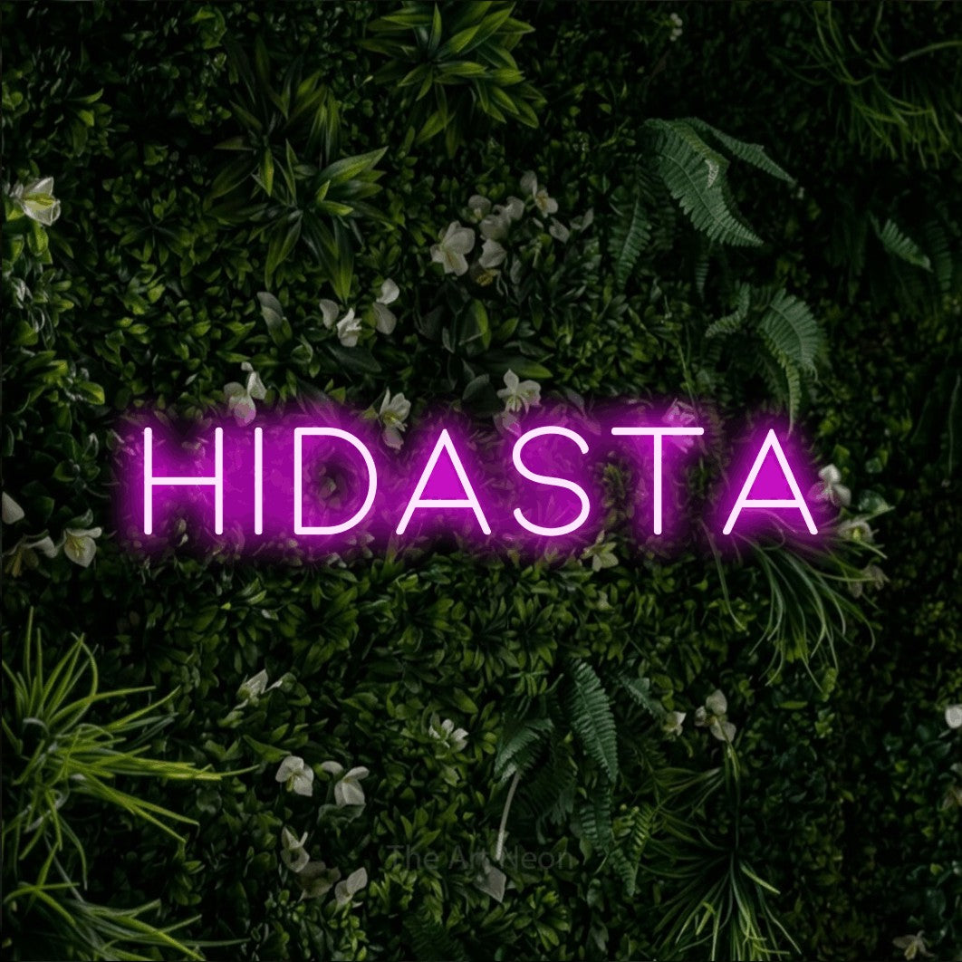 LED neon sign reading “Hidasta”, arranged in a single line.