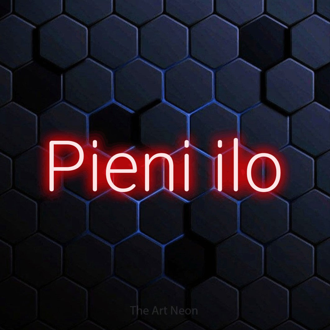 LED neon sign reading “Pieni ilo”, arranged in a single line.