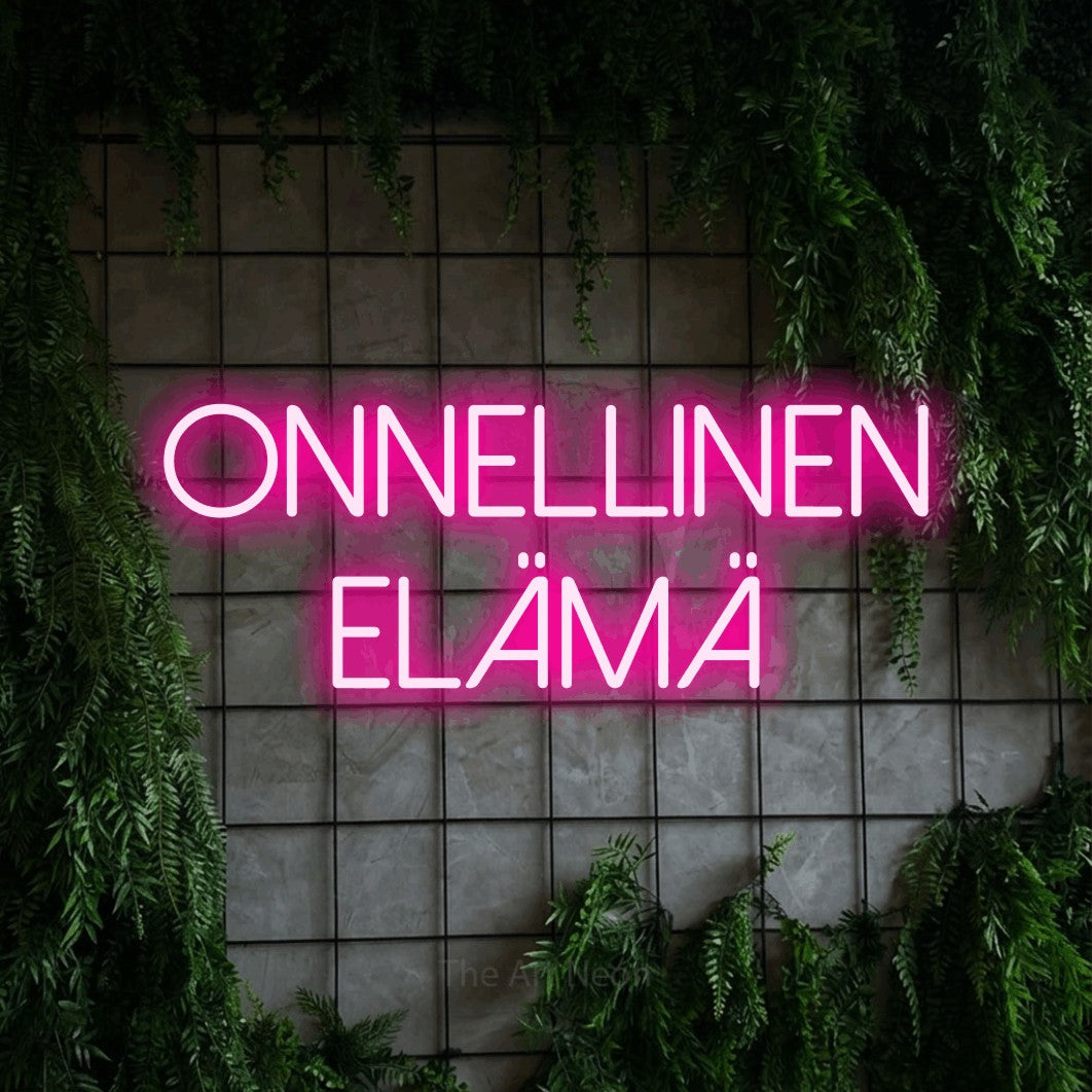 LED neon sign reading “ONNELLINEN elämä”, arranged in 2 lines.