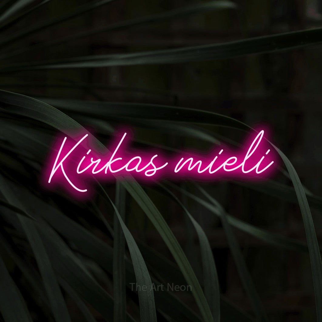 LED neon sign reading “Kirkas mieli”, arranged in a single line.