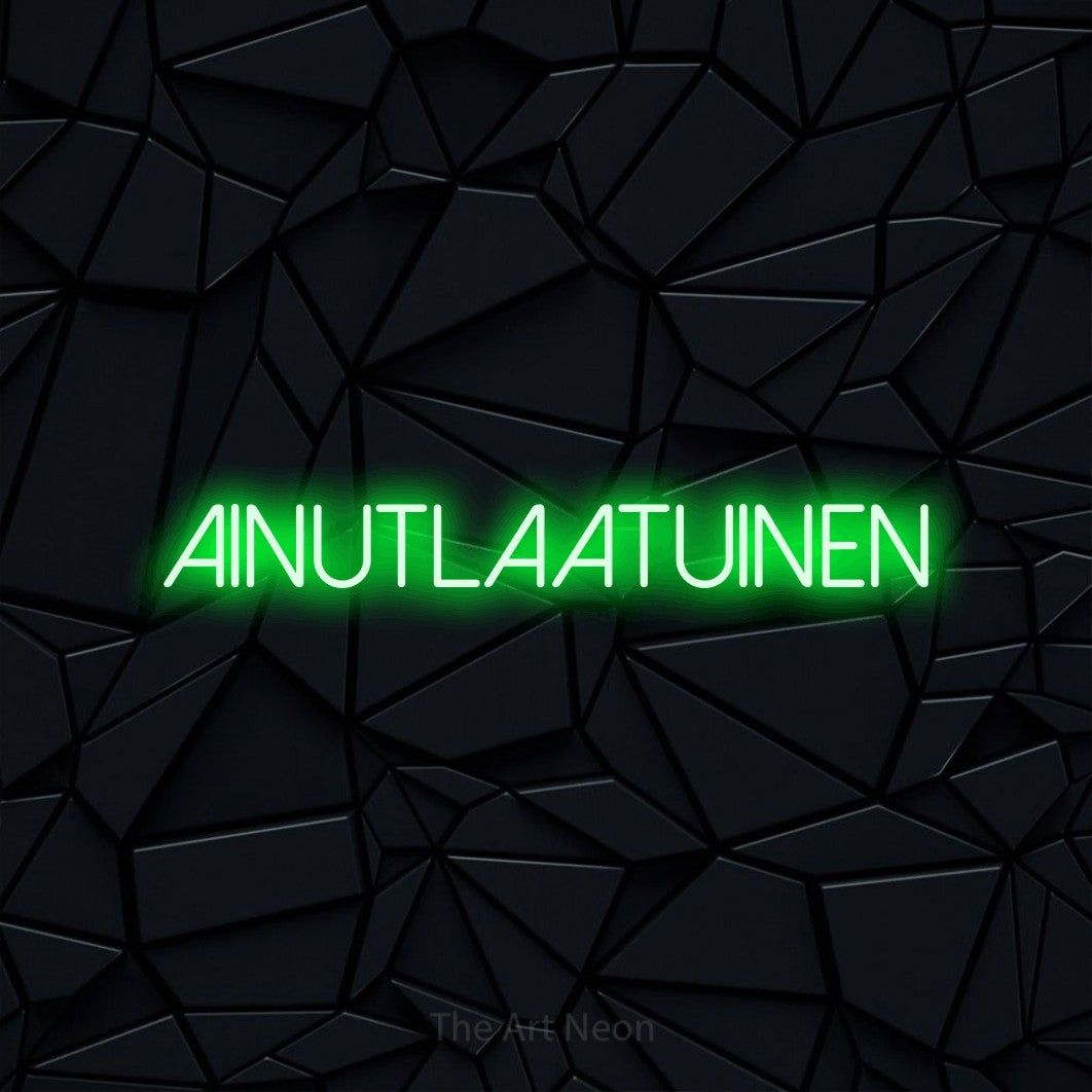 LED neon sign reading “Ainutlaatuinen”, arranged in a single line.