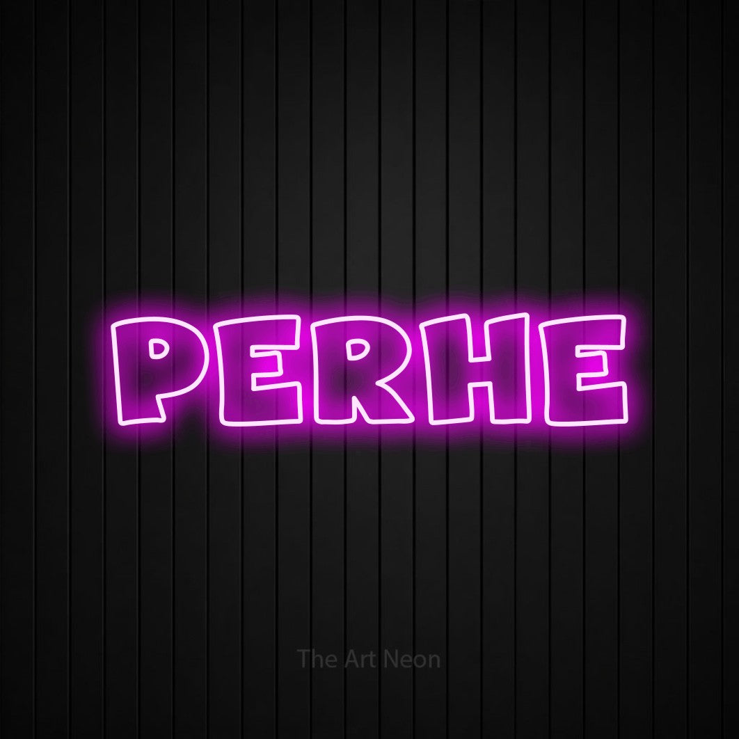 LED neon sign reading “Perhe”, arranged in a single line.