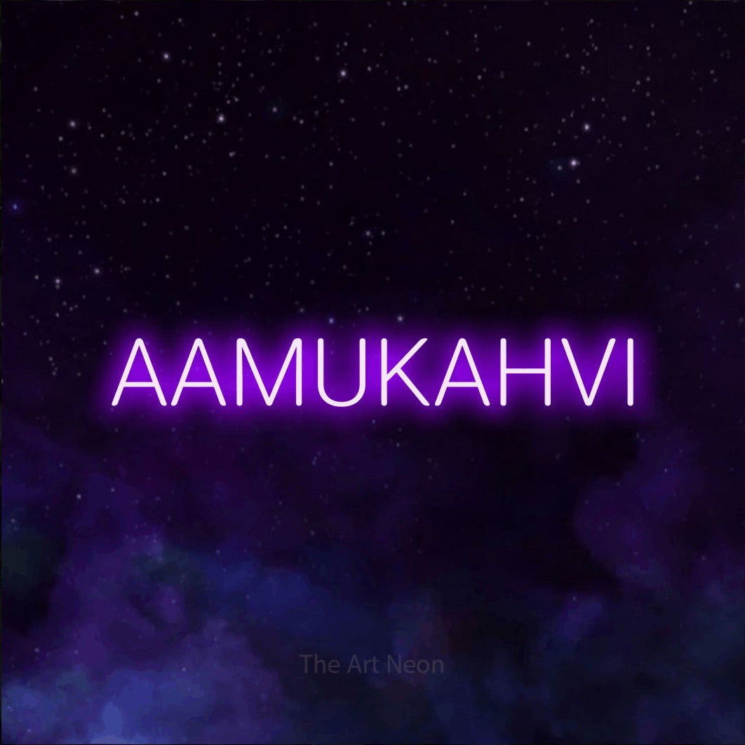LED neon sign reading “AAMUKAHVI”, arranged in a single line.