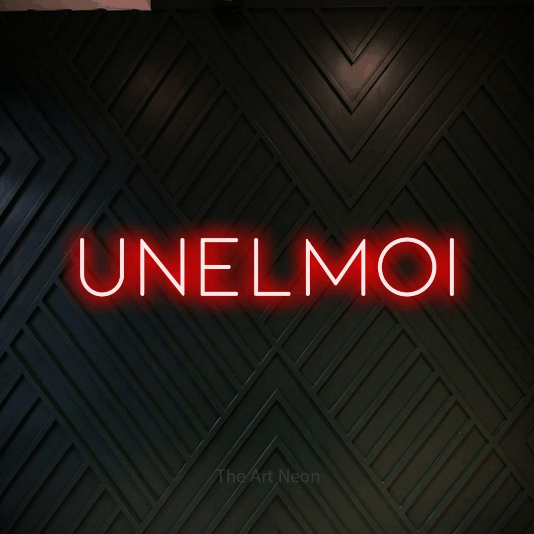 LED neon sign reading “Unelmoi”, arranged in a single line.
