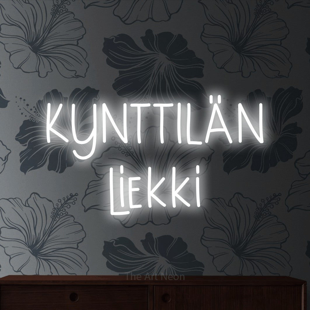 LED neon sign reading “KYNTTILÄN liekki”, arranged in 2 lines.