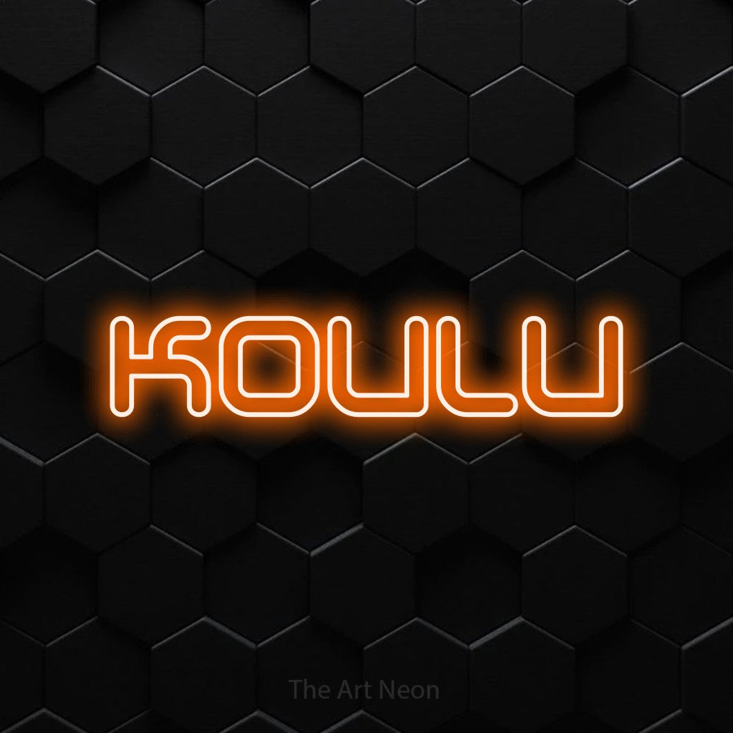 LED neon sign reading “Koulu”, arranged in a single line.