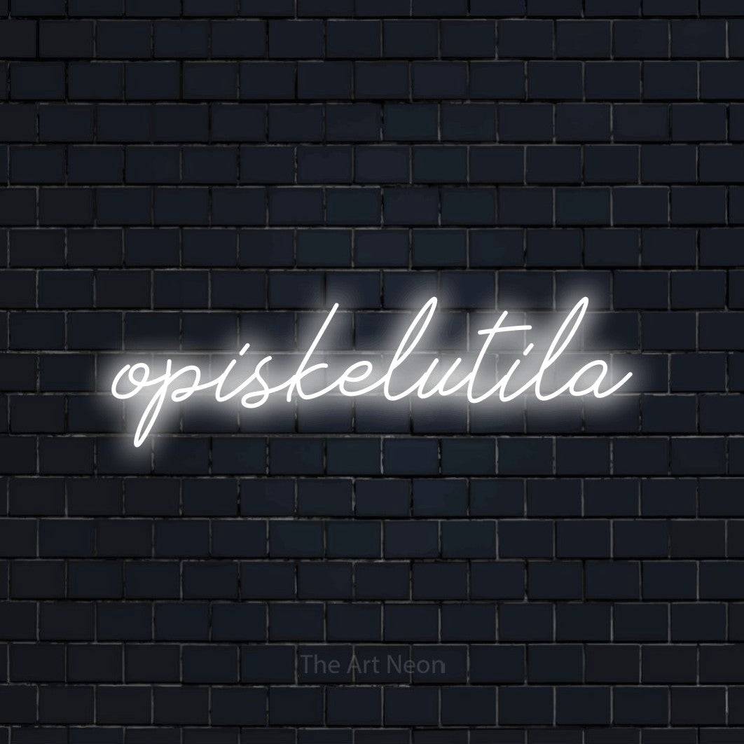 LED neon sign reading “opiskelutila”, arranged in a single line.