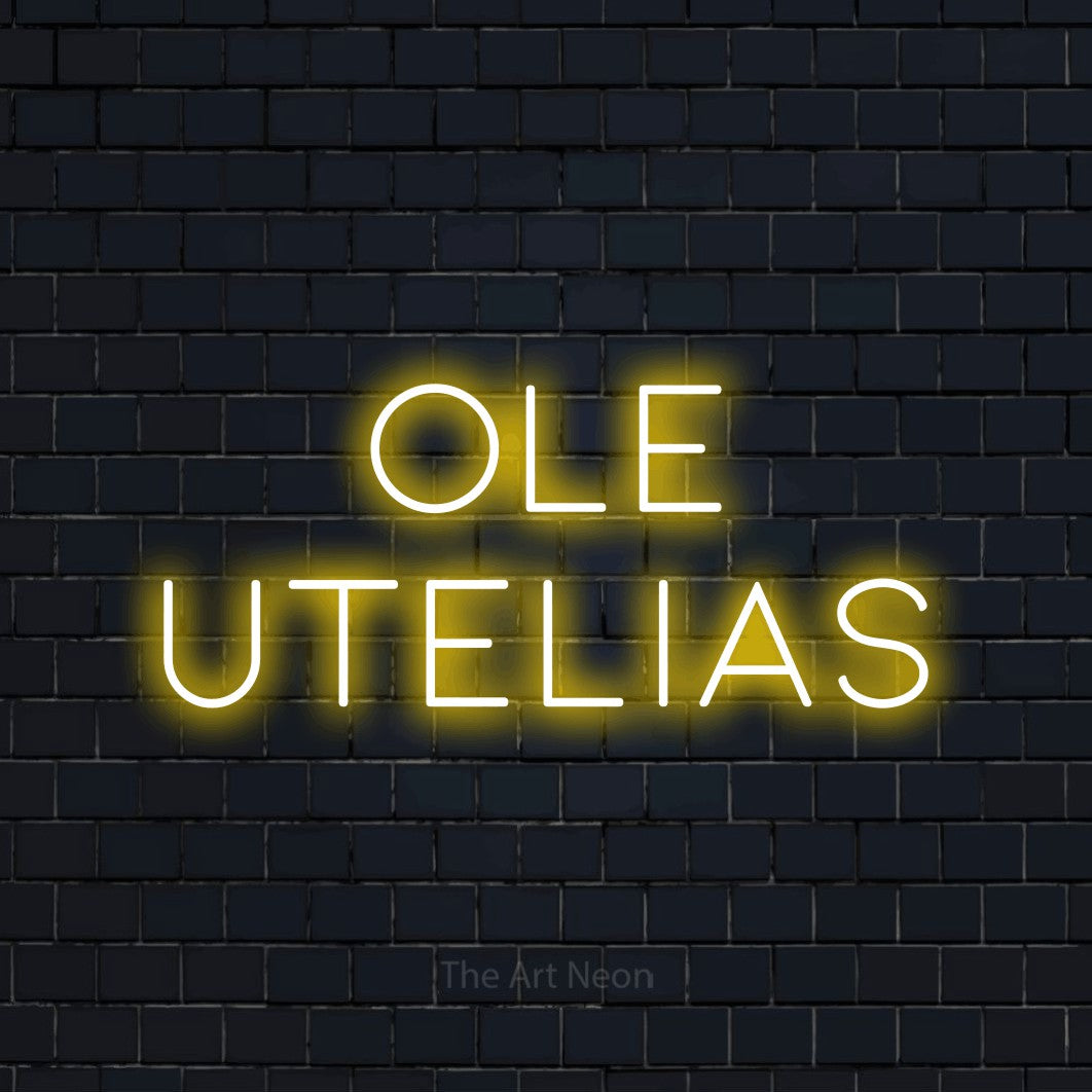 LED neon sign reading “Ole utelias”, arranged in 2 lines.