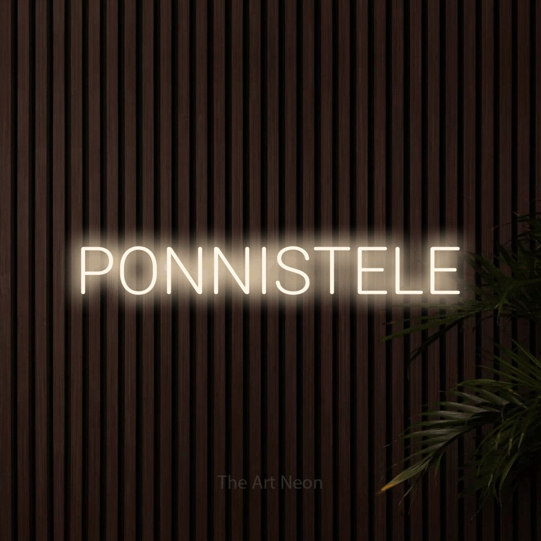 LED neon sign reading “PONNISTELE”, arranged in a single line.
