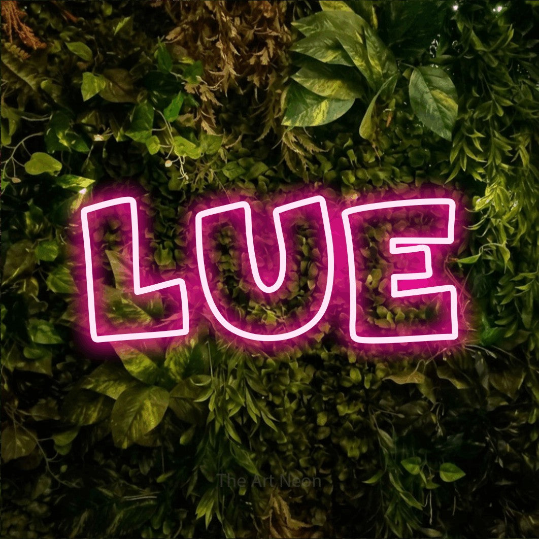 LED neon sign reading “Lue”, arranged in a single line.