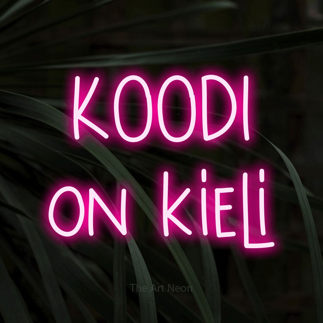 LED neon sign reading “KOODI on kieli”, arranged in 2 lines.