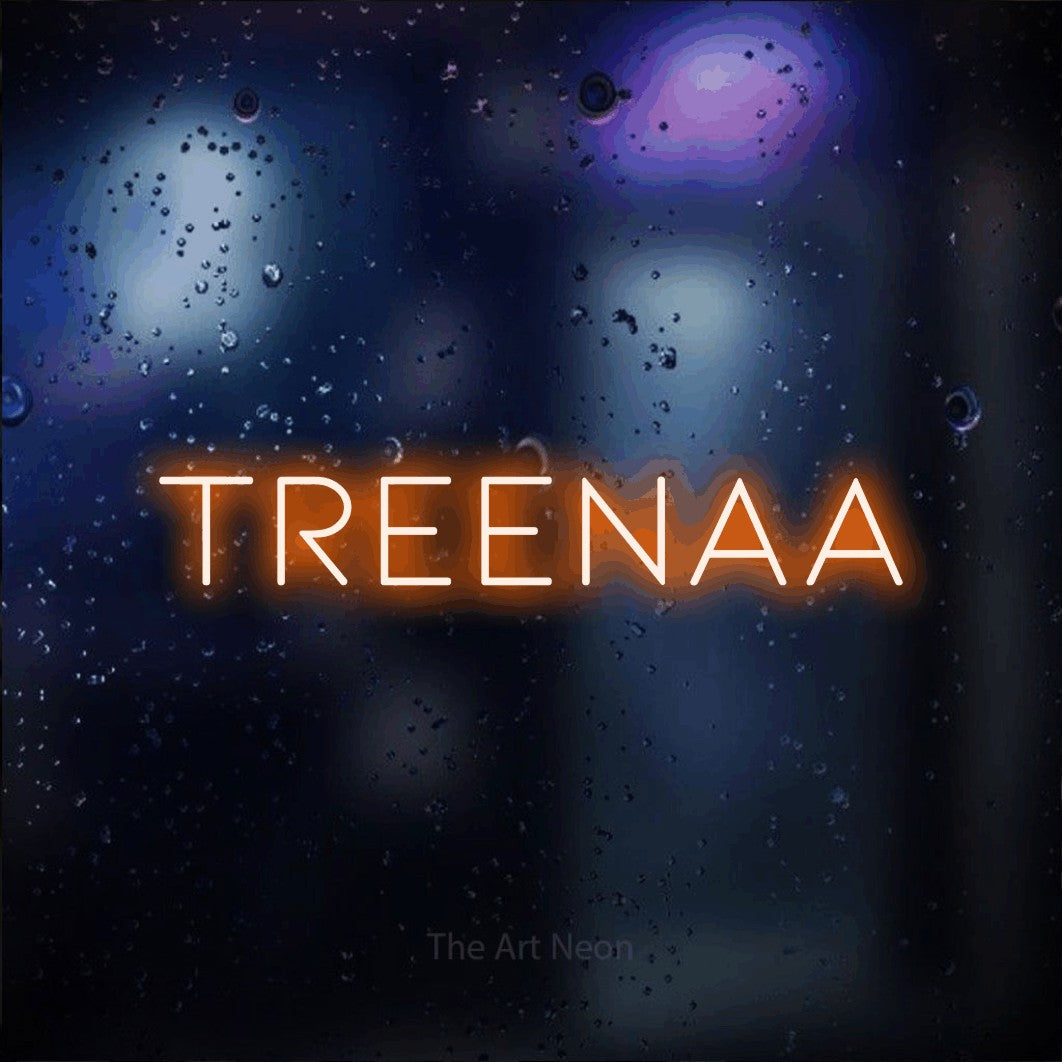 LED neon sign reading “Treenaa”, arranged in a single line.