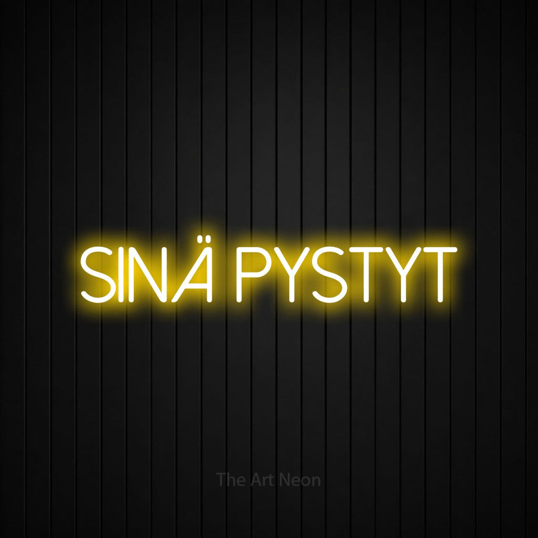 LED neon sign reading “Sinä pystyt”, arranged in a single line.