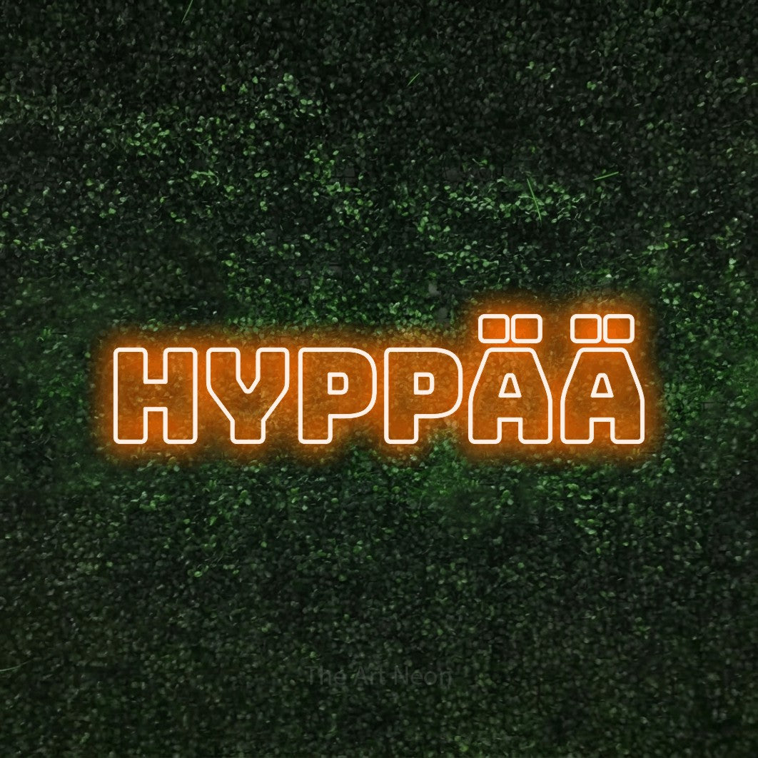 LED neon sign reading “Hyppää”, arranged in a single line.
