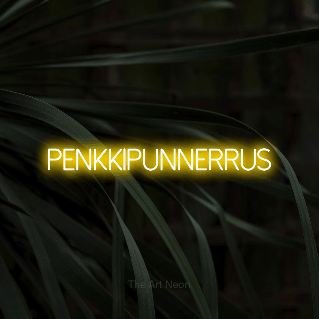 LED neon sign reading “Penkkipunnerrus”, arranged in a single line.