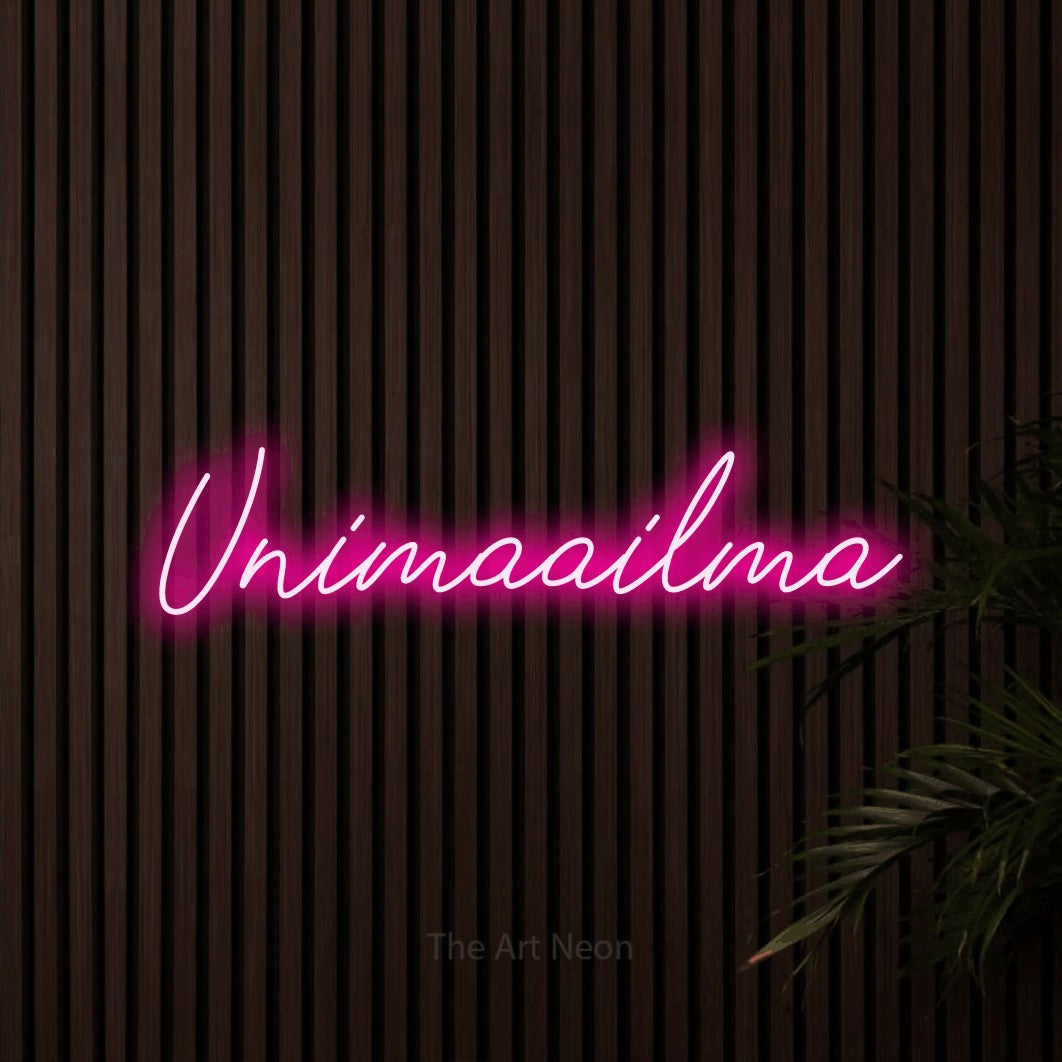 LED neon sign reading “Unimaailma”, arranged in a single line.
