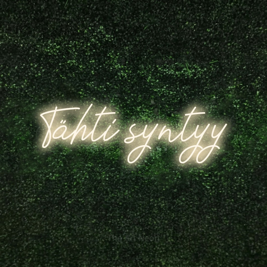 LED neon sign reading “Tähti syntyy”, arranged in a single line.