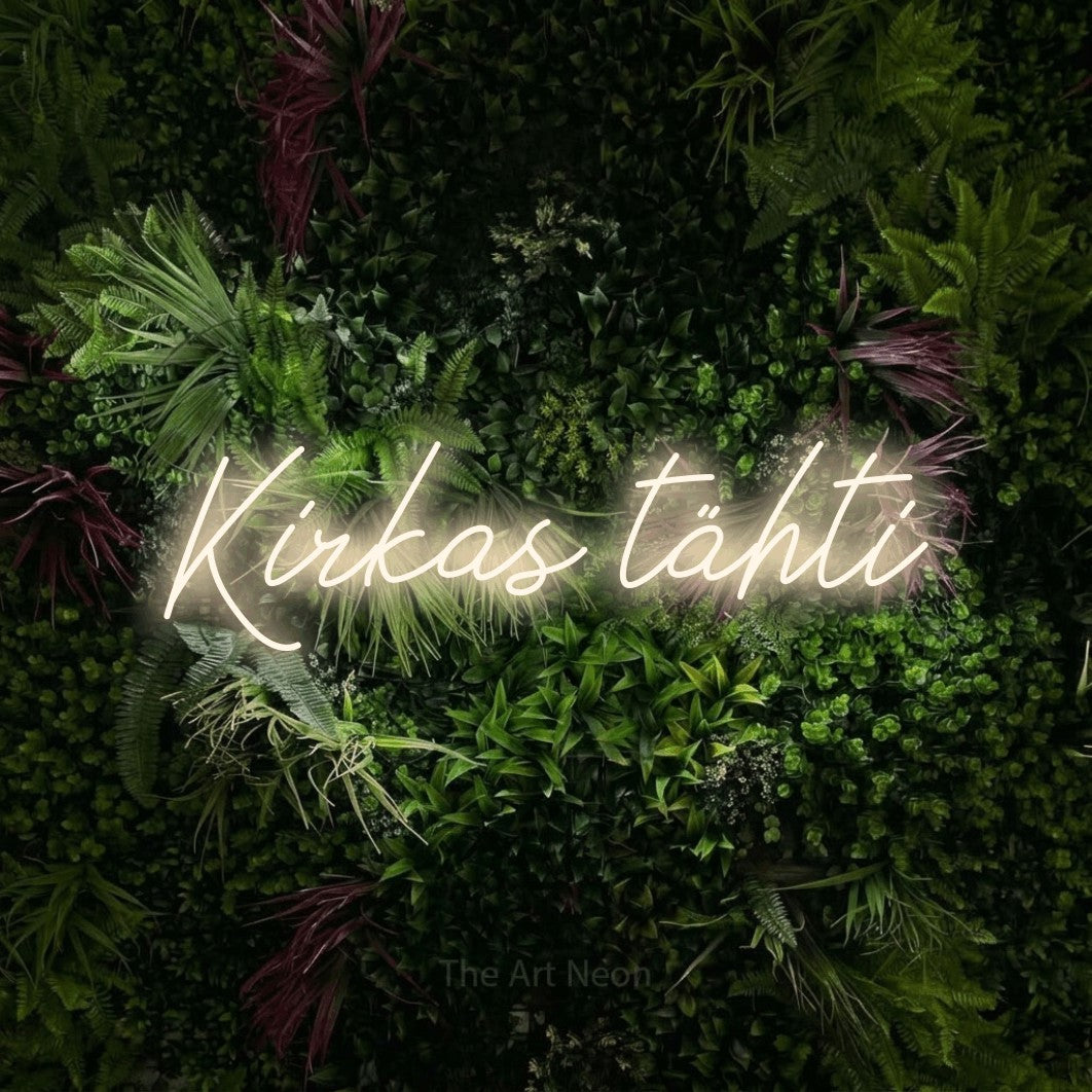 LED neon sign reading “Kirkas tähti”, arranged in a single line.