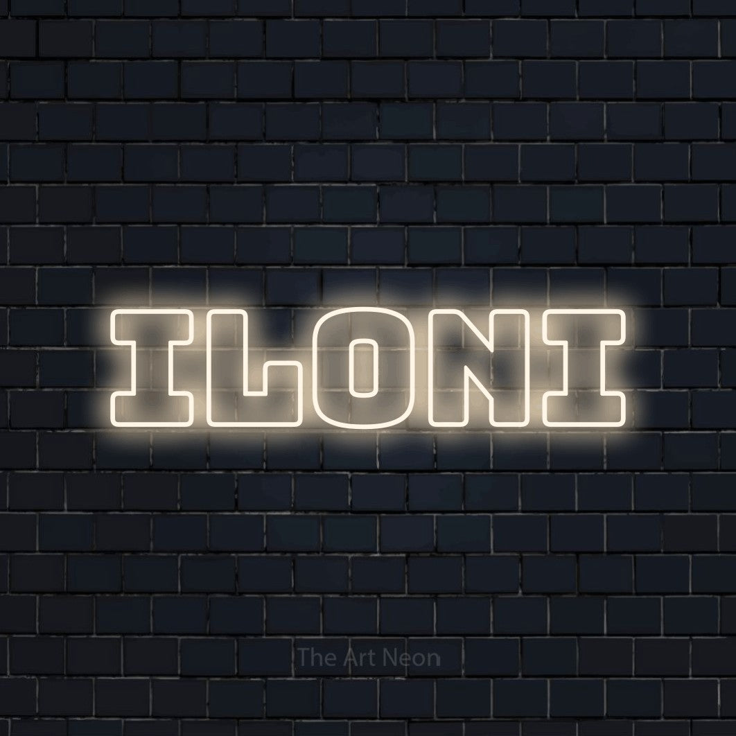 LED neon sign reading “Iloni”, arranged in a single line.