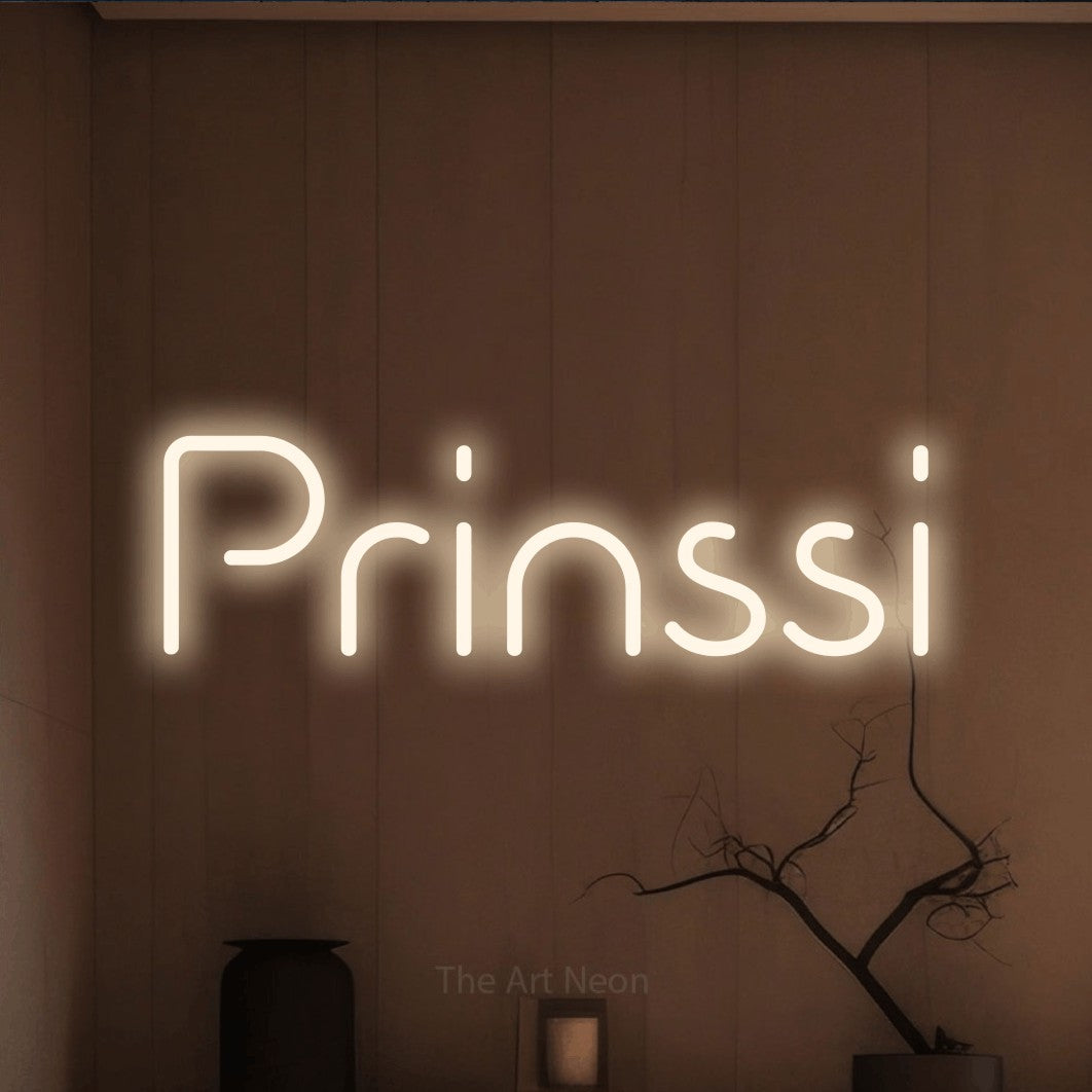 LED neon sign reading “Prinssi”, arranged in a single line.