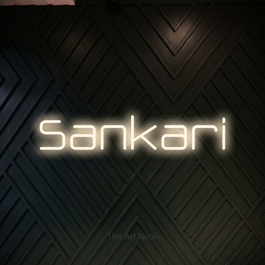 LED neon sign reading “Sankari”, arranged in a single line.