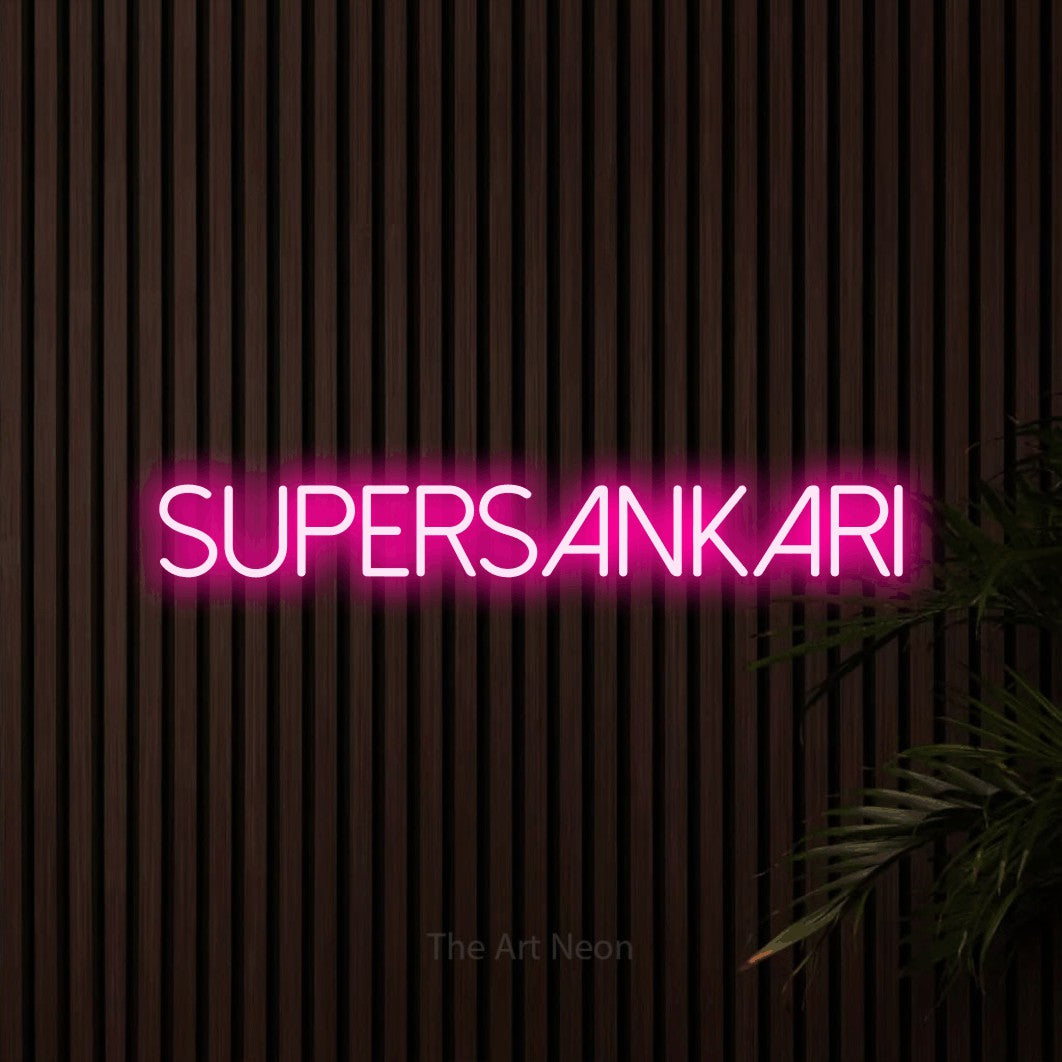LED neon sign reading “SUPERSANKARI”, arranged in a single line.