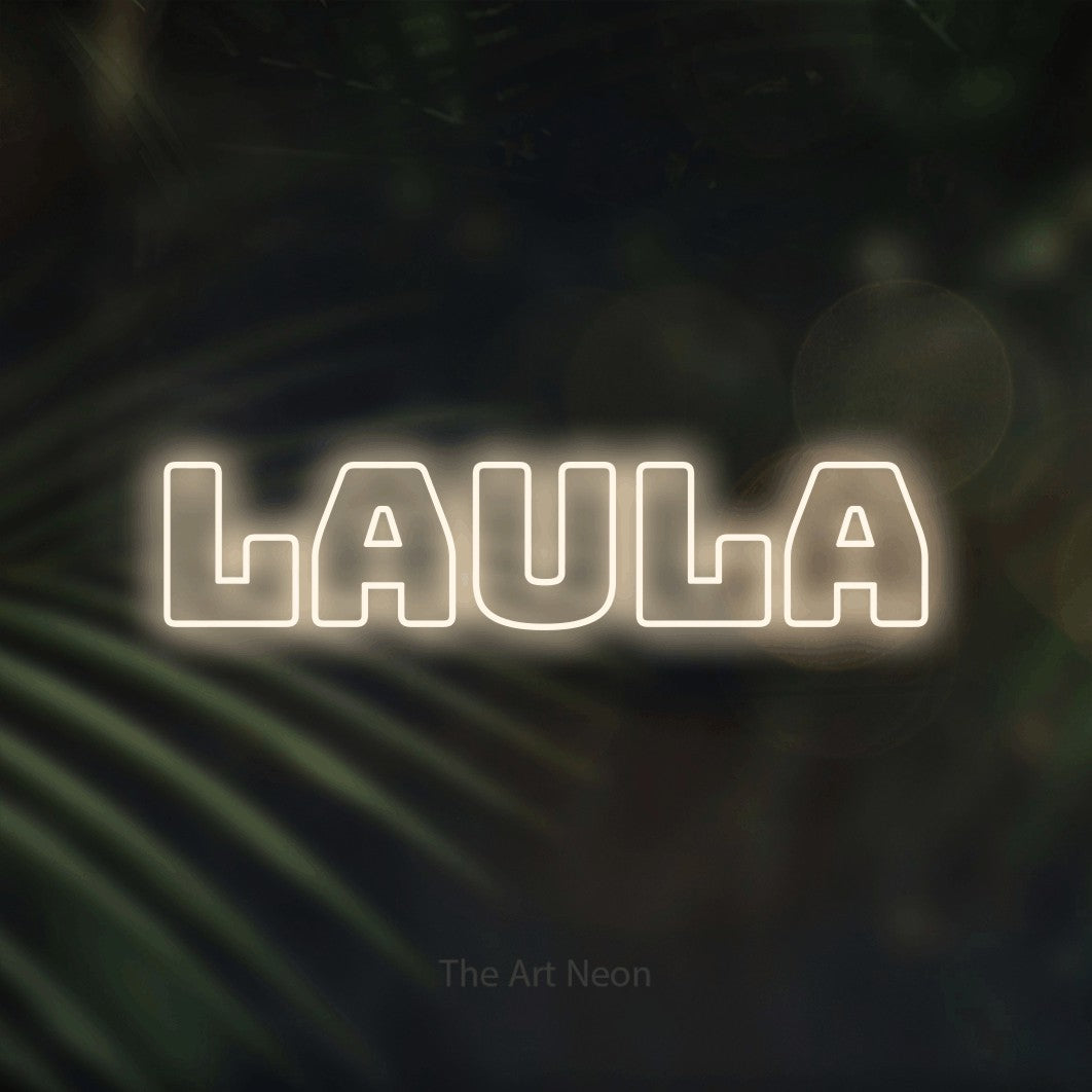 LED neon sign reading “Laula”, arranged in a single line.