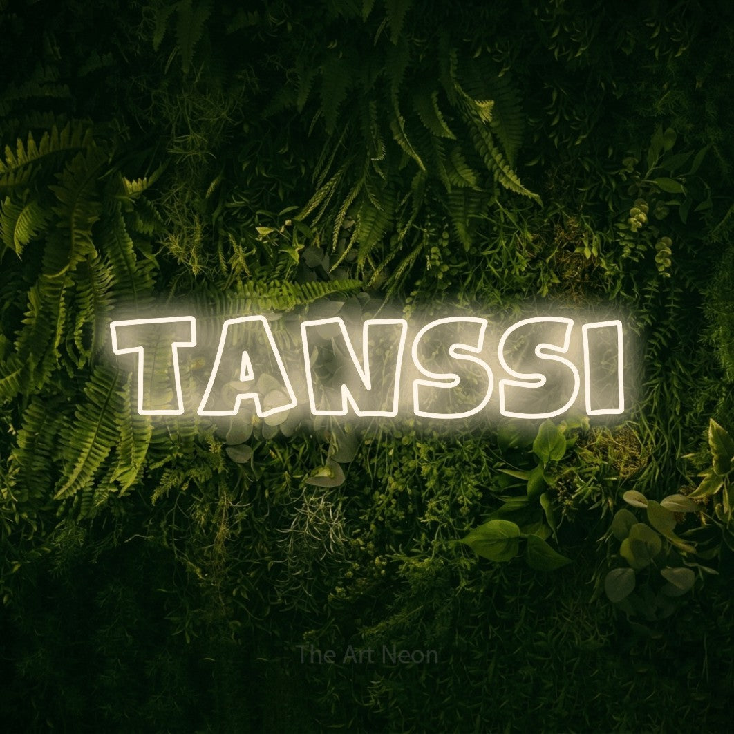LED neon sign reading “Tanssi”, arranged in a single line.