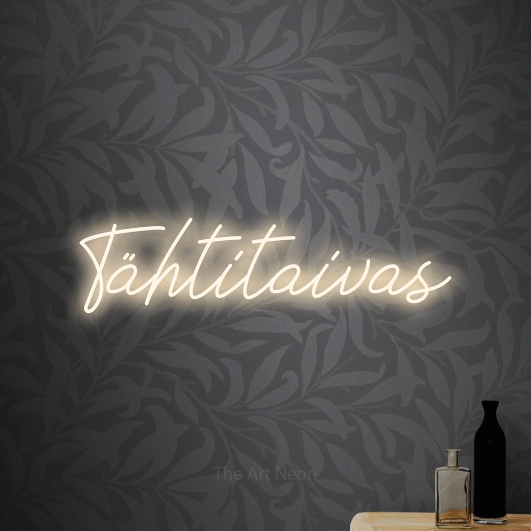LED neon sign reading “Tähtitaivas”, arranged in a single line.