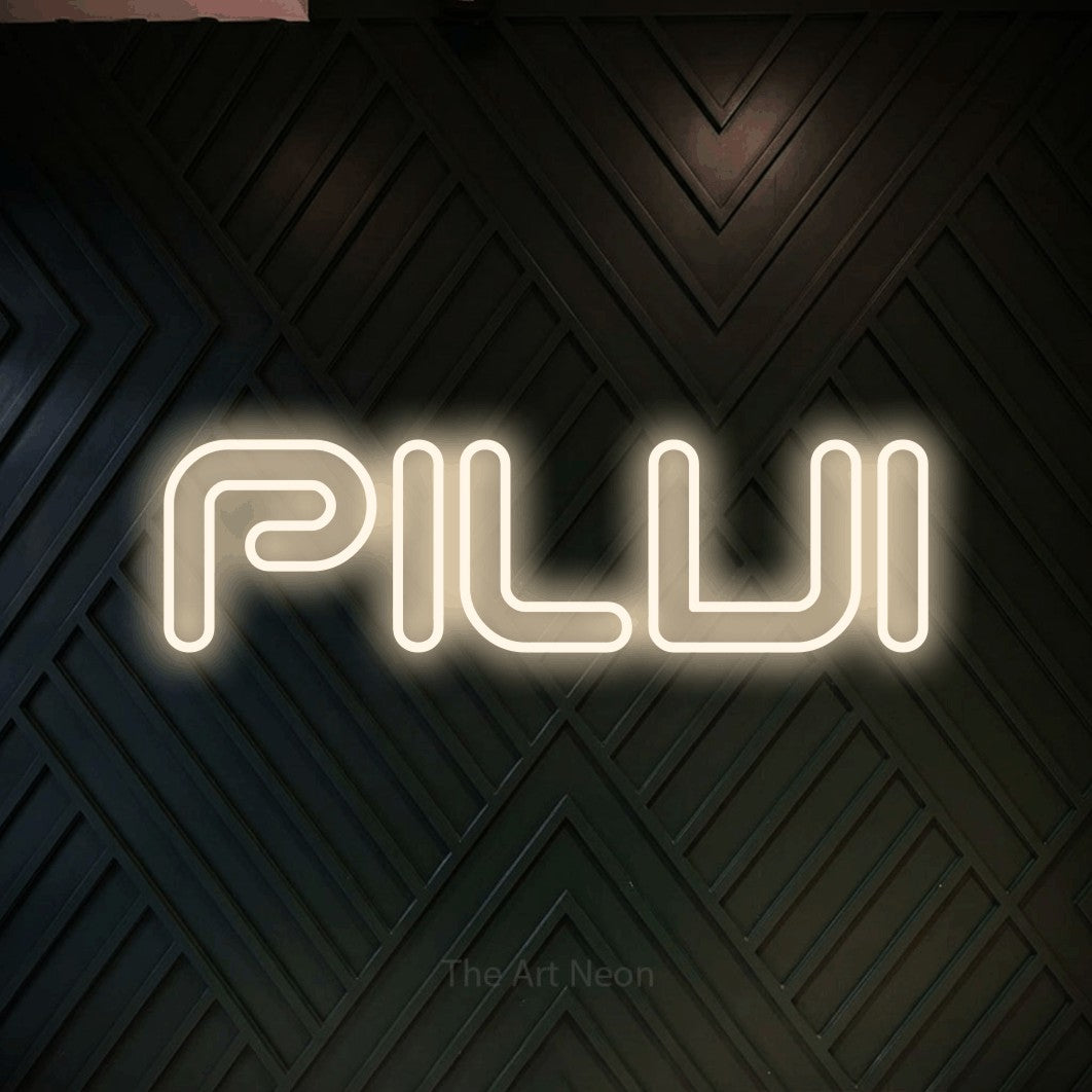 LED neon sign reading “Pilvi”, arranged in a single line.