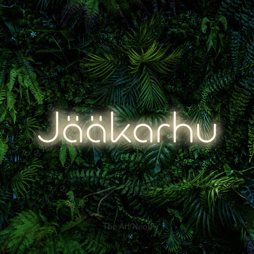LED neon sign reading “Jääkarhu”, arranged in a single line.
