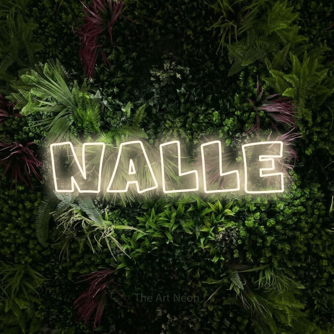 LED neon sign reading “Nalle”, arranged in a single line.