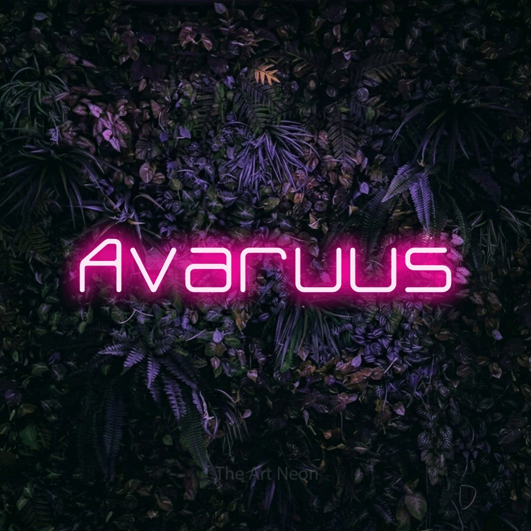 LED neon sign reading “Avaruus”, arranged in a single line.