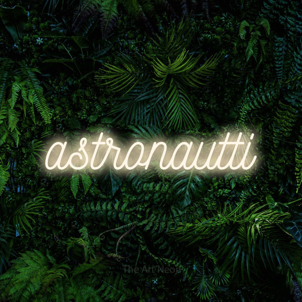 LED neon sign reading “astronautti”, arranged in a single line.