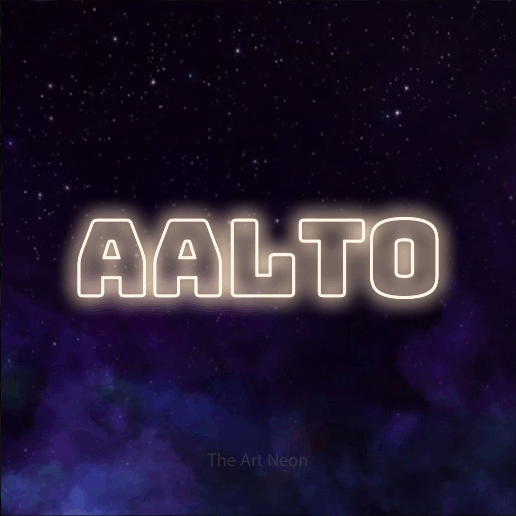 LED neon sign reading “Aalto”, arranged in a single line.