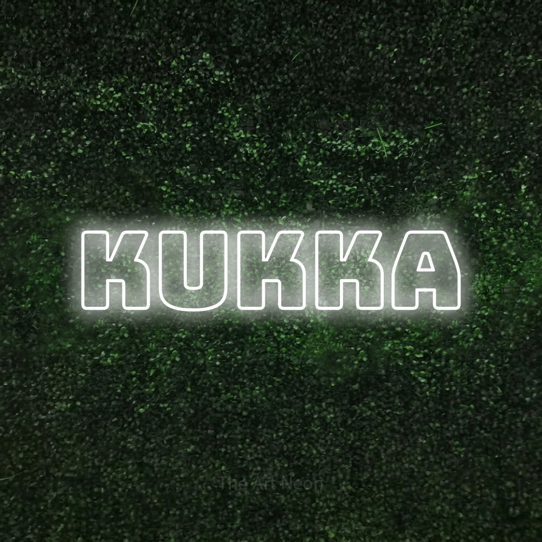 LED neon sign reading “Kukka”, arranged in a single line.