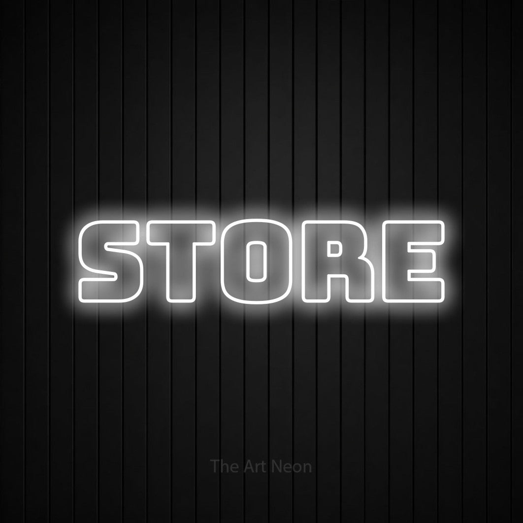 LED neon sign reading “Store”, arranged in a single line.