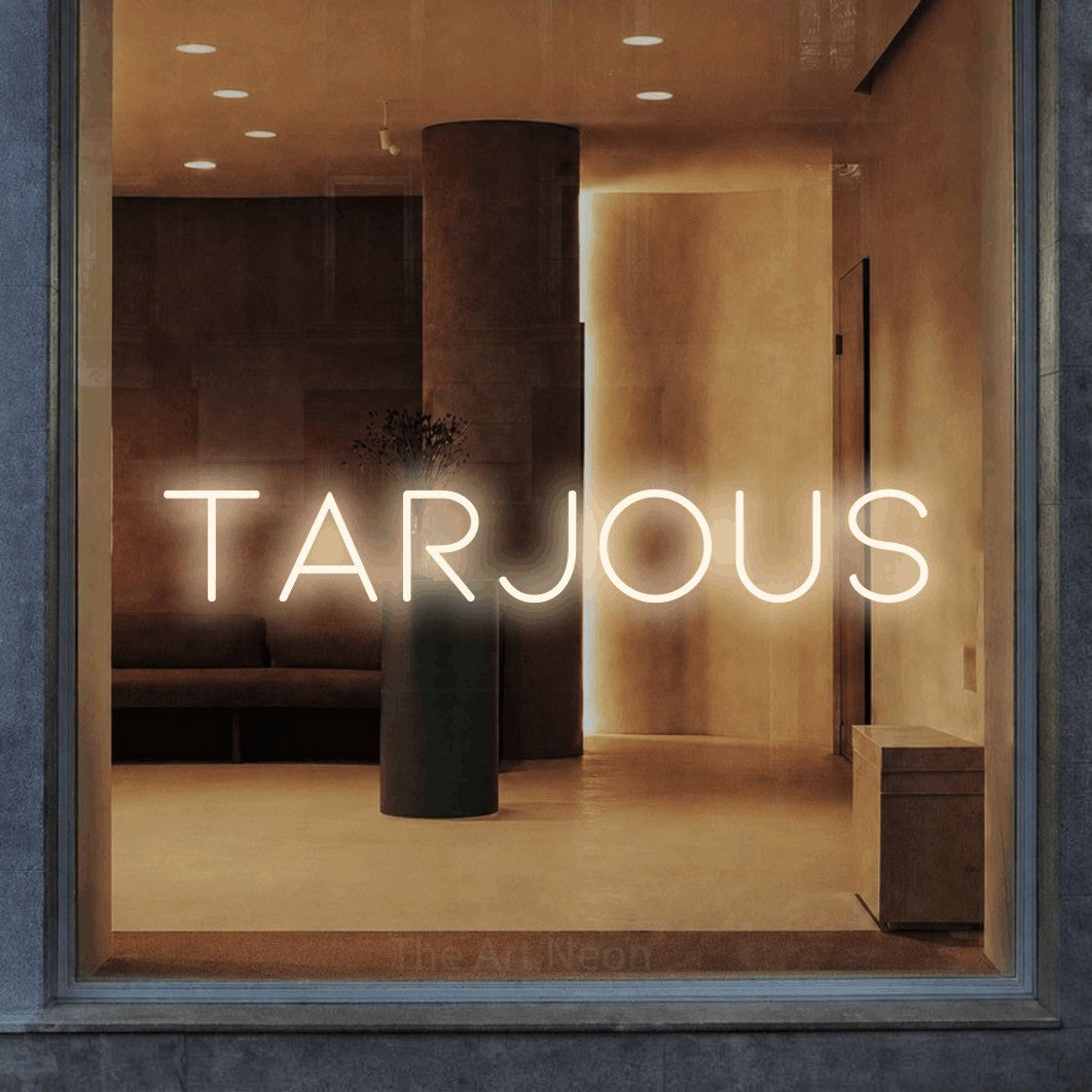 LED neon sign reading “Tarjous”, arranged in a single line.