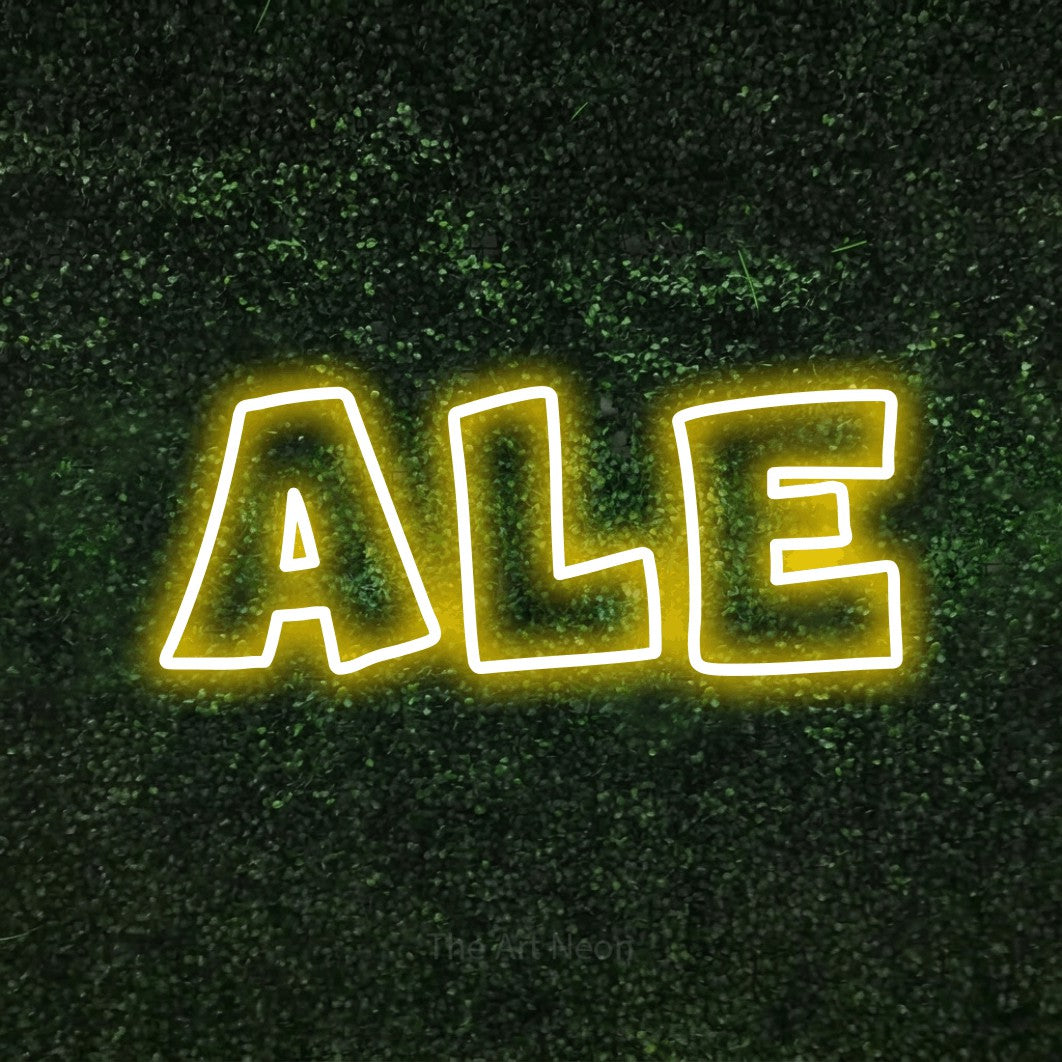 LED neon sign reading “Ale”, arranged in a single line.