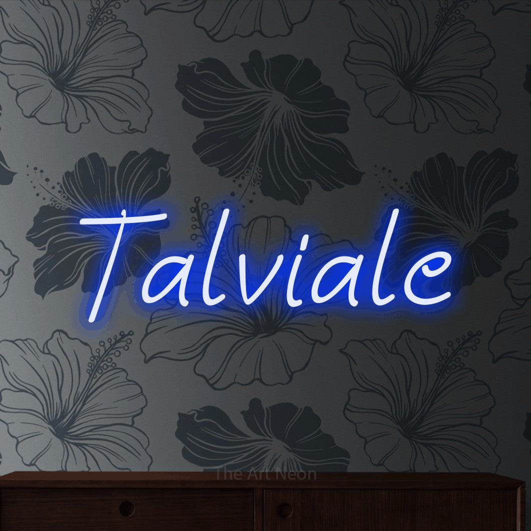 LED neon sign reading “Talviale”, arranged in a single line.