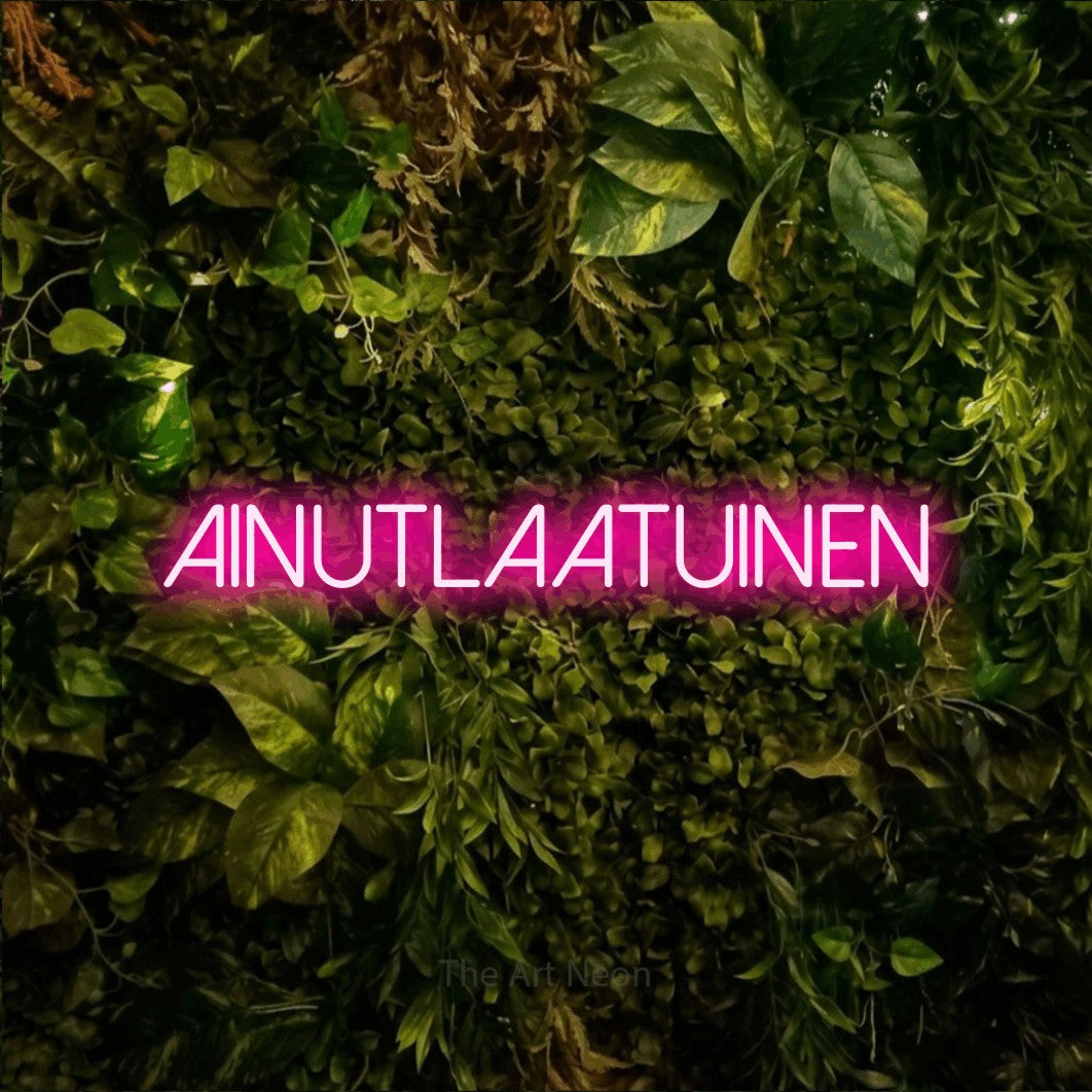 LED neon sign reading “Ainutlaatuinen”, arranged in a single line.