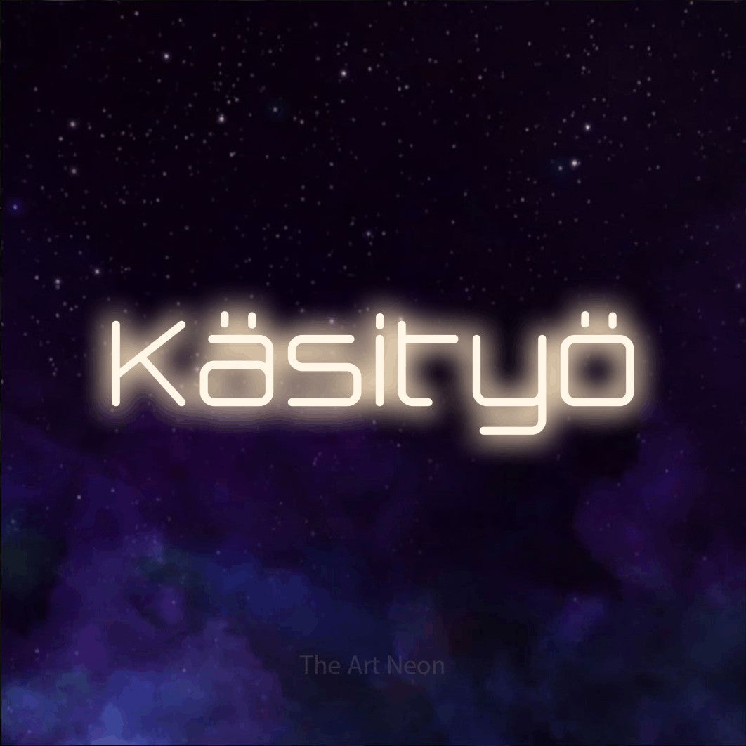 LED neon sign reading “Käsityö”, arranged in a single line.