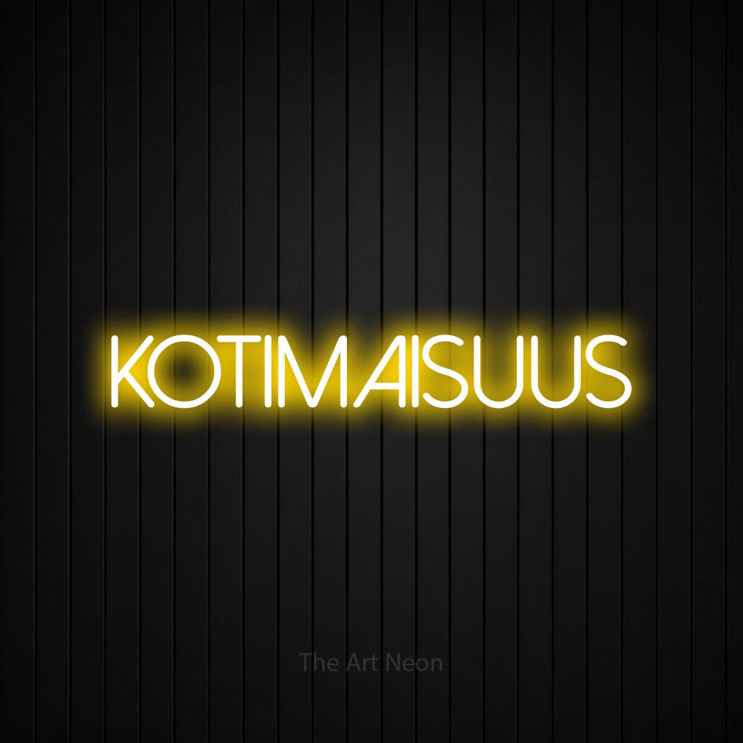 LED neon sign reading “KOTIMAISUUS”, arranged in a single line.