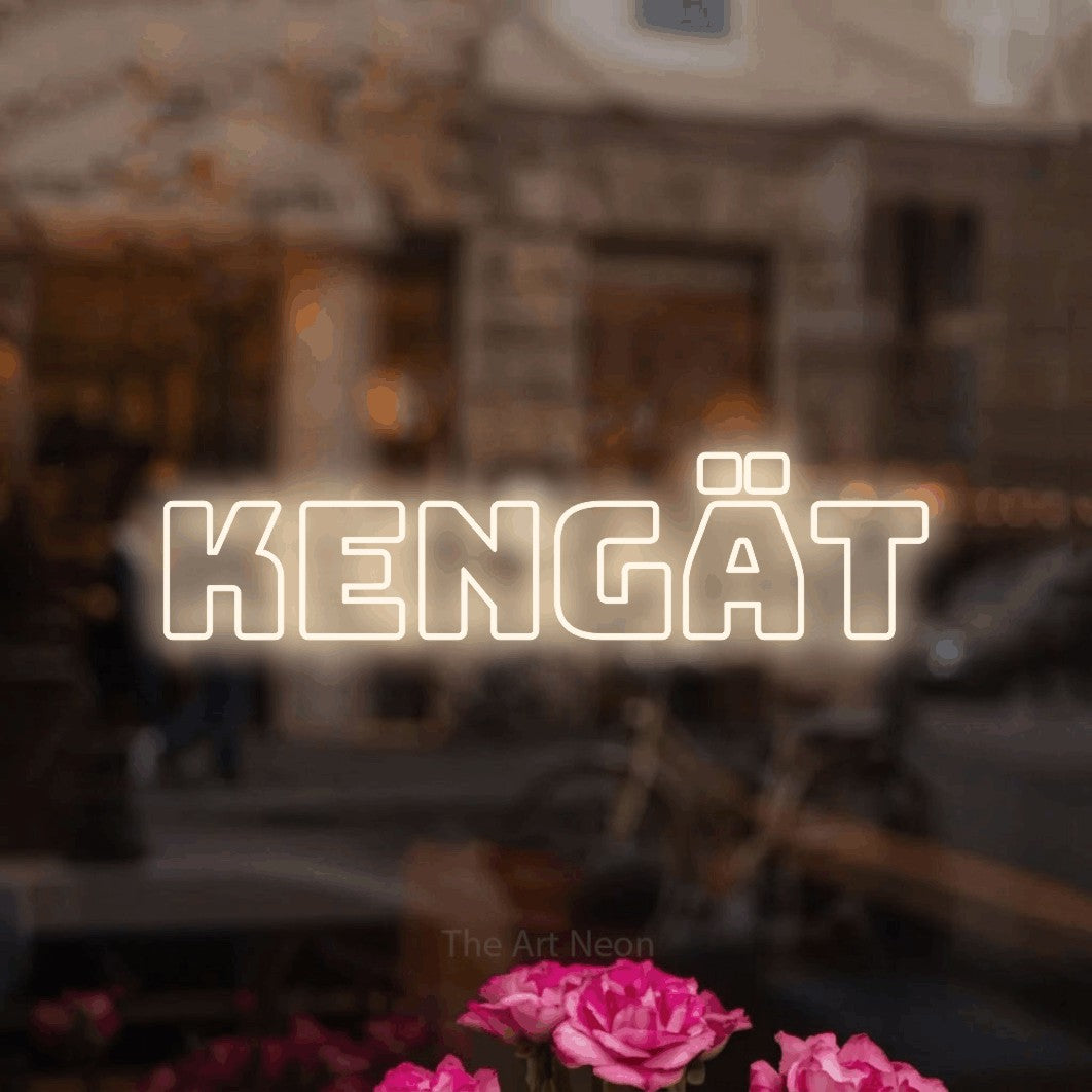 LED neon sign reading “Kengät”, arranged in a single line.