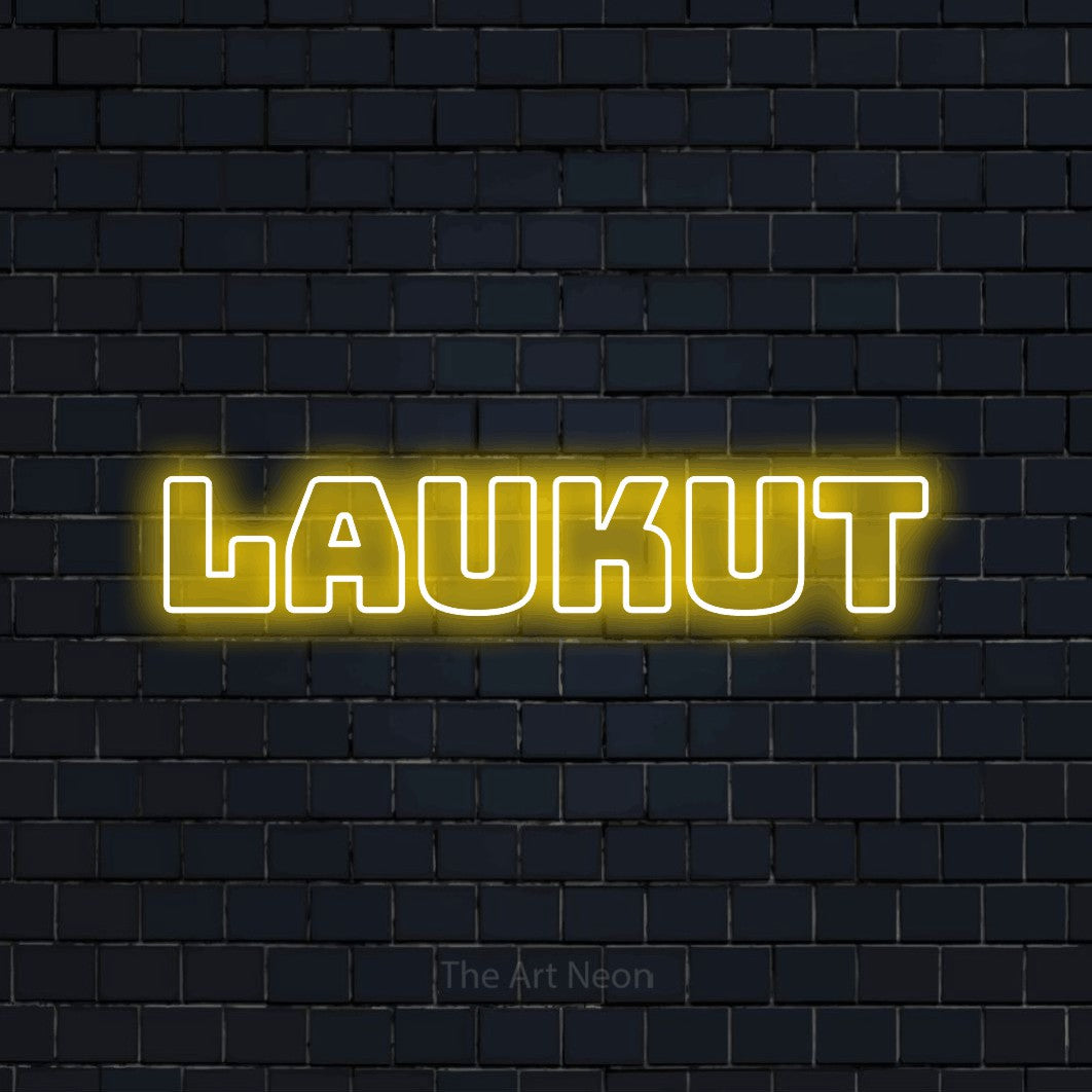 LED neon sign reading “Laukut”, arranged in a single line.