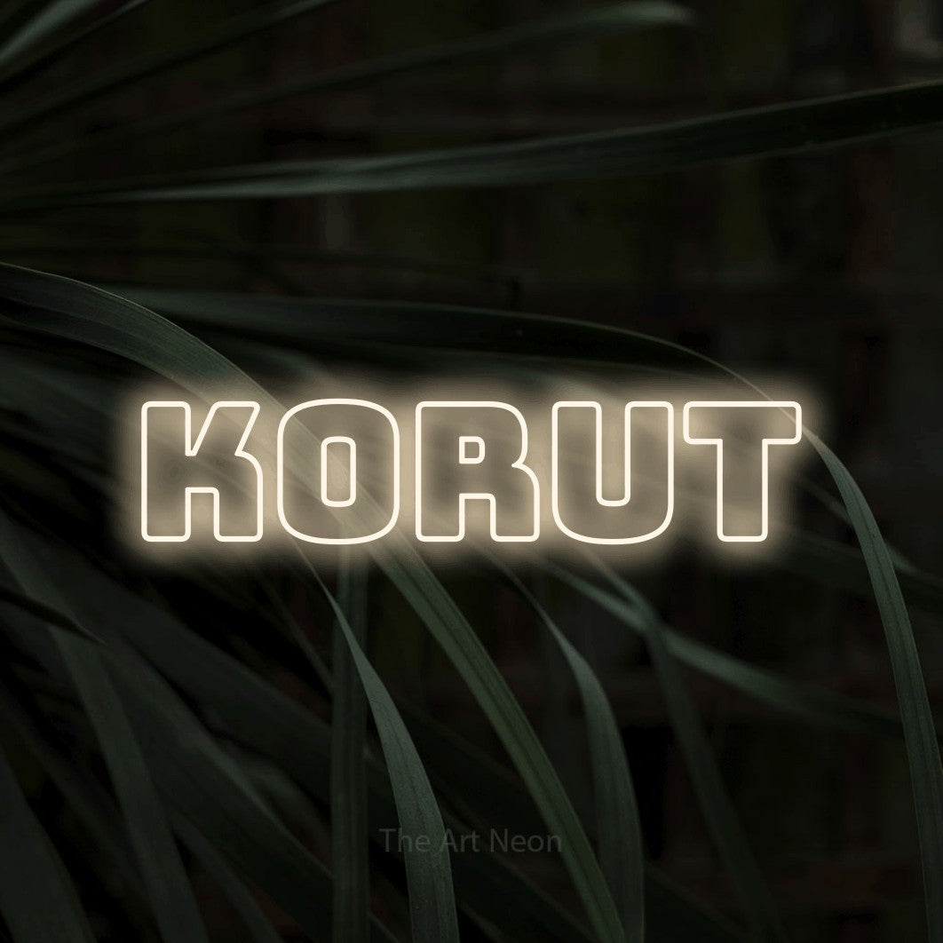 LED neon sign reading “Korut”, arranged in a single line.