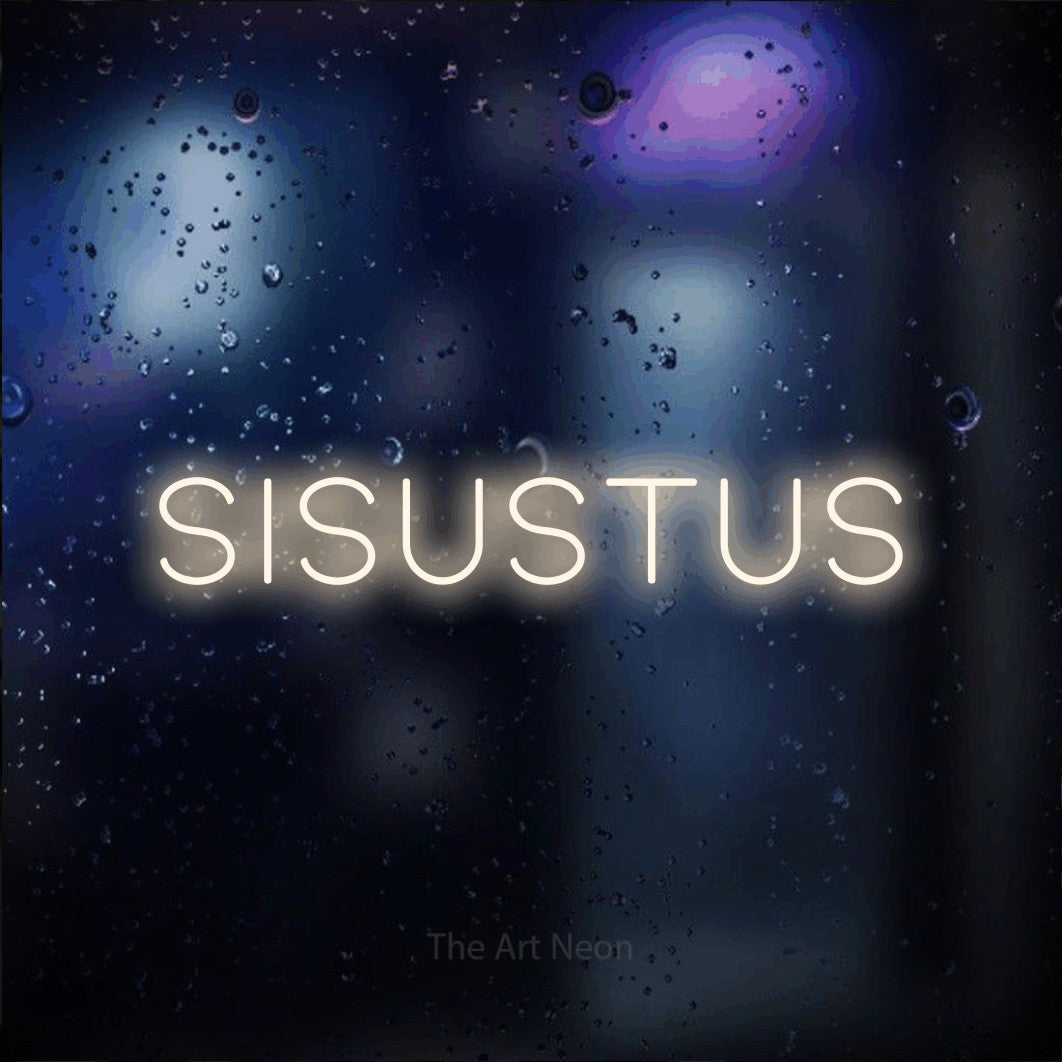 LED neon sign reading “sisustus”, arranged in a single line.
