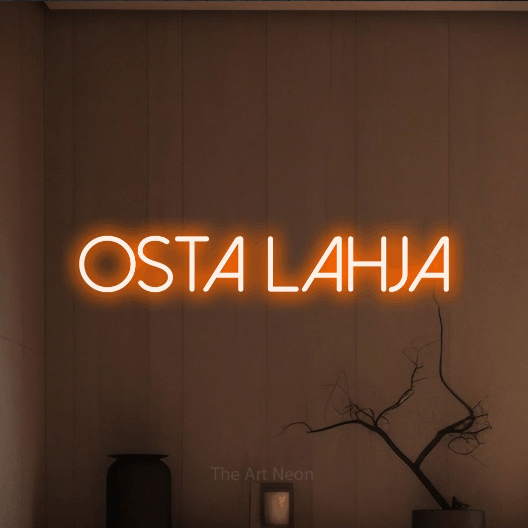 LED neon sign reading “Osta lahja”, arranged in a single line.