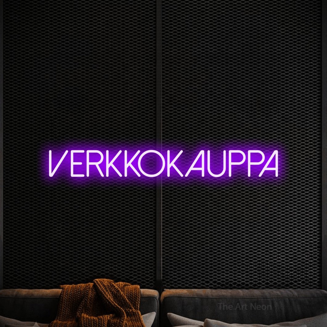 LED neon sign reading “VERKKOKAUPPA”, arranged in a single line.