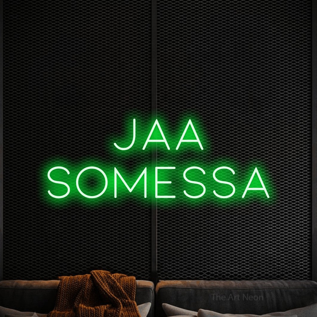 LED neon sign reading “JAA SOMESSA”, arranged in 2 lines.